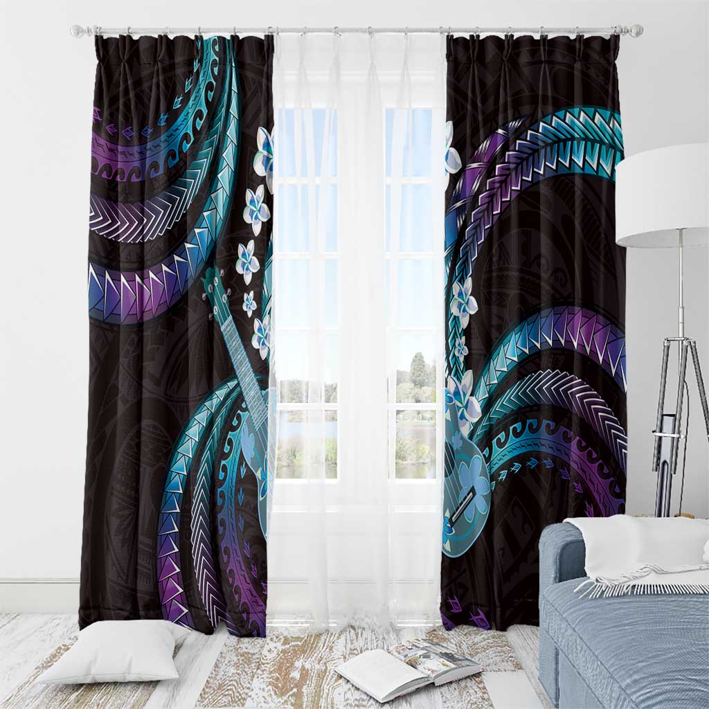 Hawaiian Ukulele Window Curtain Amethyst Gradient Fantastic Plumeria