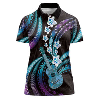 Hawaiian Ukulele Women Polo Shirt Amethyst Gradient Fantastic Plumeria