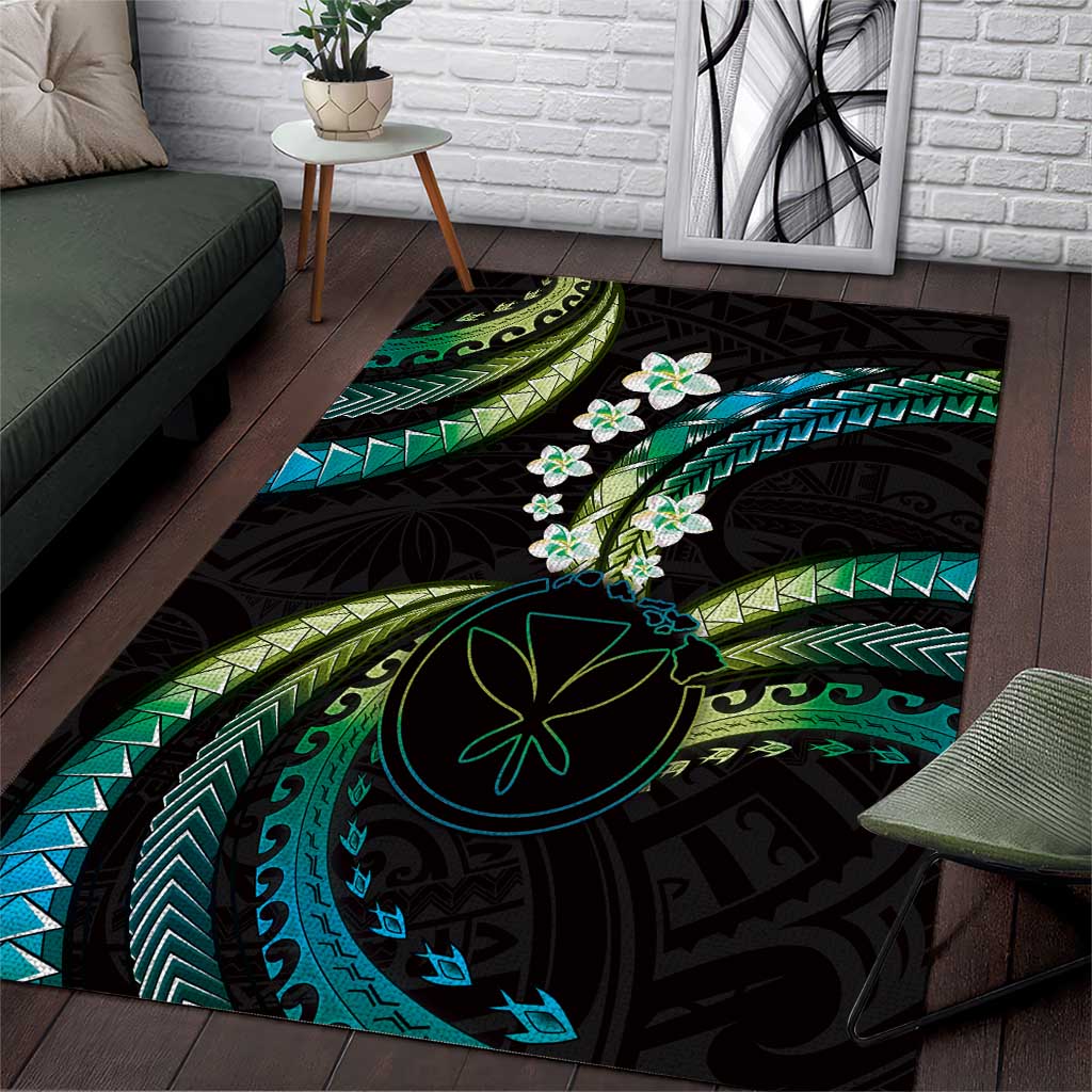 Hawaii Map Kanaka Maoli Area Rug Fantastic Frangipani Chartreuse Cyan