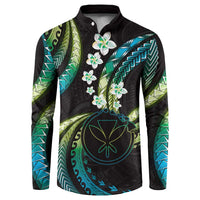 Hawaii Map Kanaka Maoli Button Sweatshirt Fantastic Frangipani Chartreuse Cyan