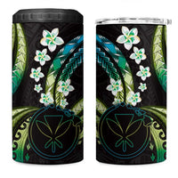 Hawaii Map Kanaka Maoli 4 in 1 Can Cooler Tumbler Fantastic Frangipani Chartreuse Cyan