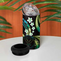 Hawaii Map Kanaka Maoli 4 in 1 Can Cooler Tumbler Fantastic Frangipani Chartreuse Cyan