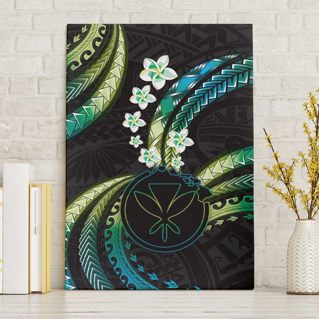 Hawaii Map Kanaka Maoli Canvas Wall Art Fantastic Frangipani Chartreuse Cyan