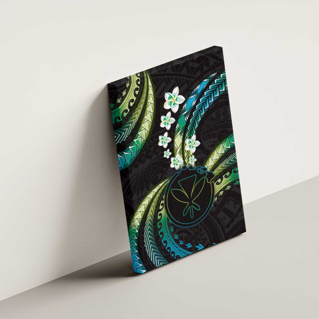 Hawaii Map Kanaka Maoli Canvas Wall Art Fantastic Frangipani Chartreuse Cyan