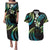 Hawaii Map Kanaka Maoli Couples Matching Puletasi and Hawaiian Shirt Fantastic Frangipani Chartreuse Cyan