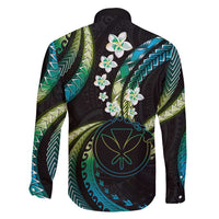 Hawaii Map Kanaka Maoli Family Matching Long Sleeve Bodycon Dress and Hawaiian Shirt Fantastic Frangipani Chartreuse Cyan