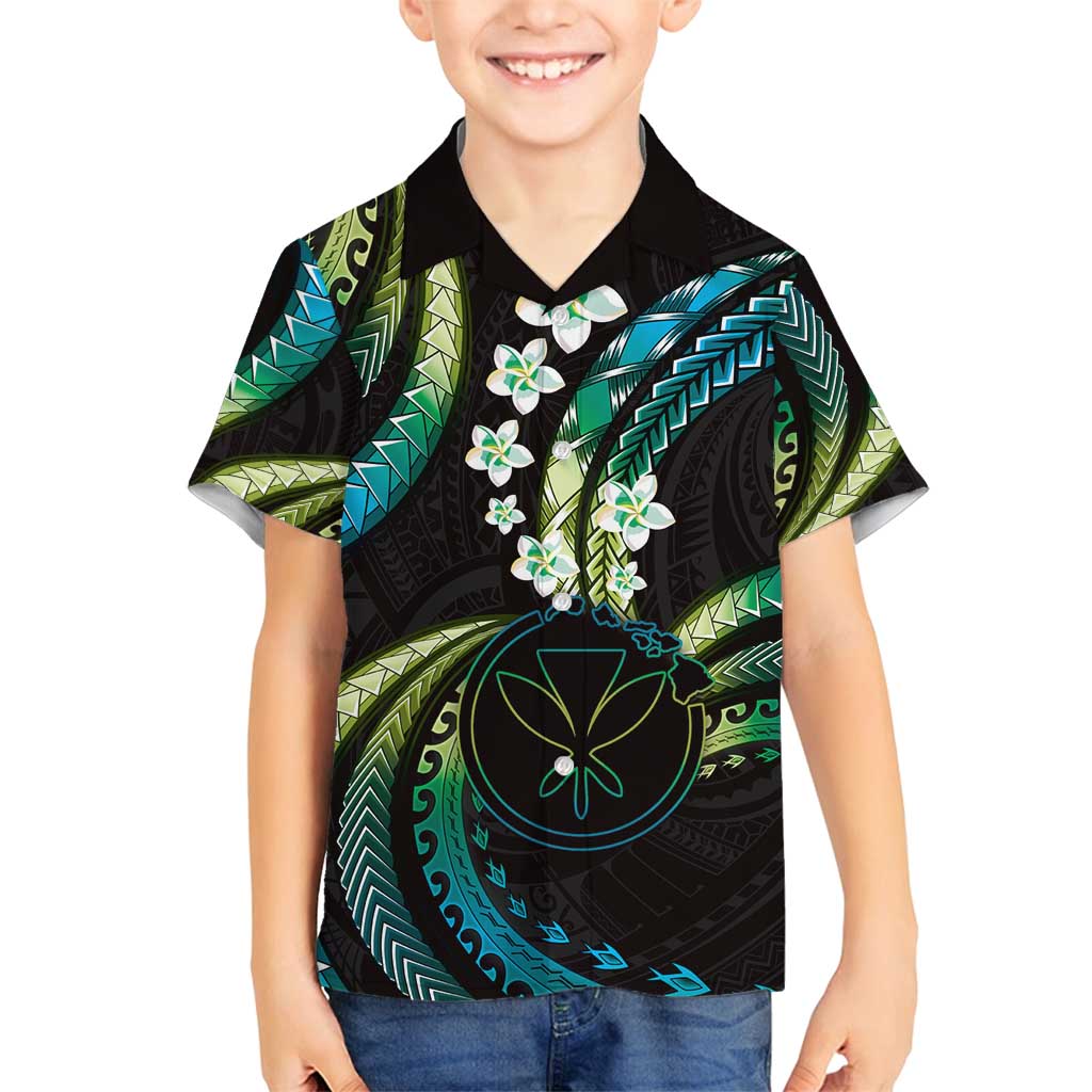 Hawaii Map Kanaka Maoli Family Matching Long Sleeve Bodycon Dress and Hawaiian Shirt Fantastic Frangipani Chartreuse Cyan