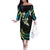 Hawaii Map Kanaka Maoli Family Matching Off The Shoulder Long Sleeve Dress and Hawaiian Shirt Fantastic Frangipani Chartreuse Cyan
