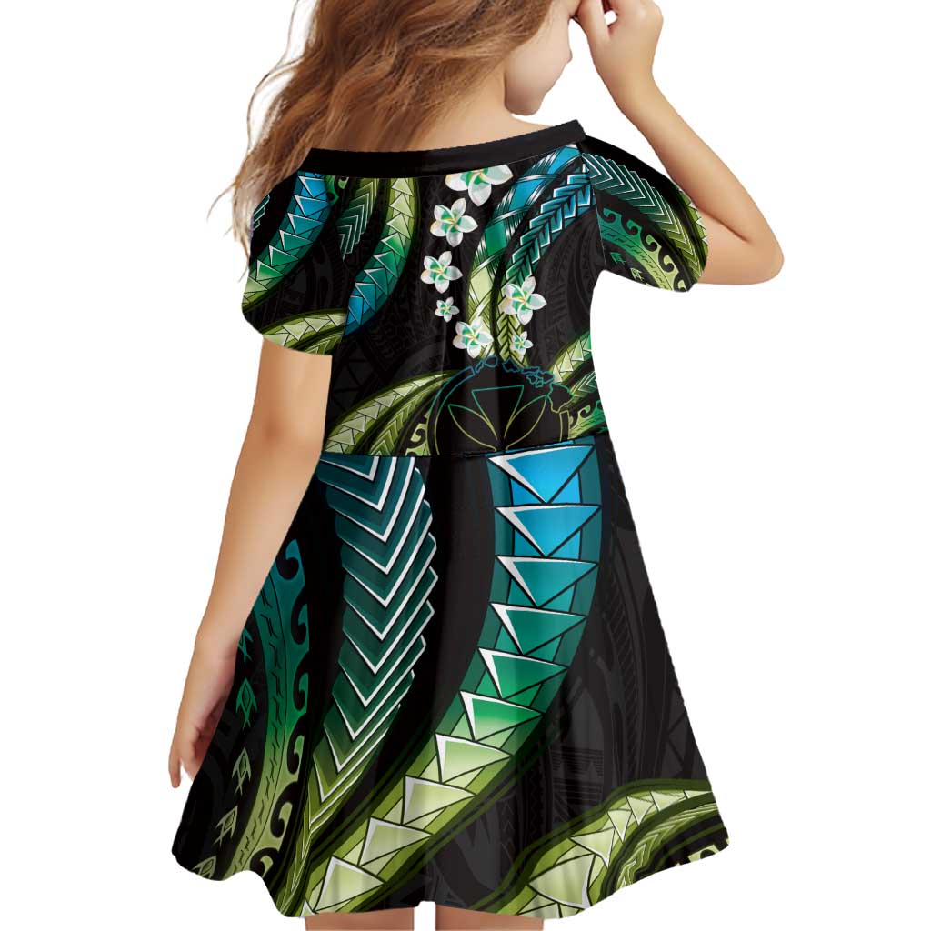 Hawaii Map Kanaka Maoli Family Matching Off Shoulder Short Dress and Hawaiian Shirt Fantastic Frangipani Chartreuse Cyan