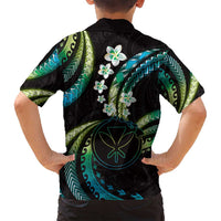 Hawaii Map Kanaka Maoli Family Matching Puletasi and Hawaiian Shirt Fantastic Frangipani Chartreuse Cyan
