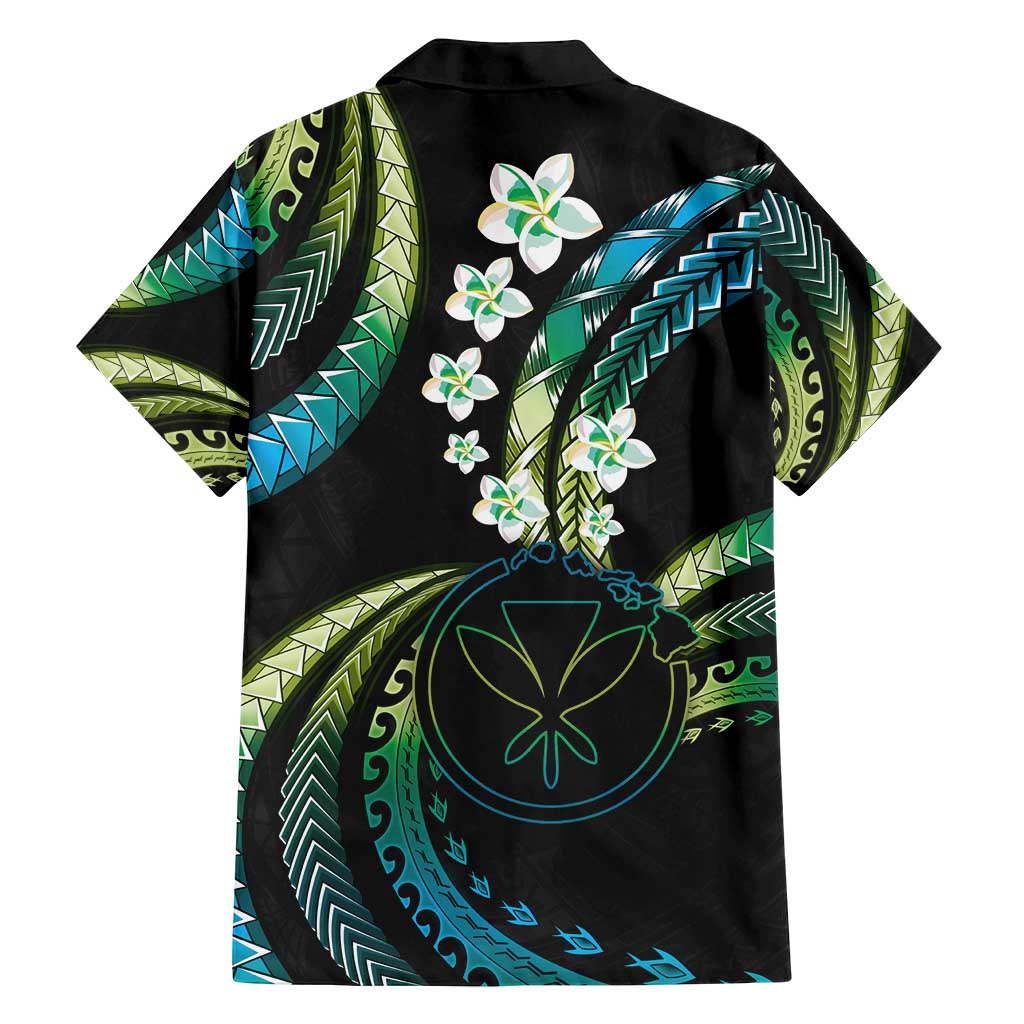 Hawaii Map Kanaka Maoli Family Matching Puletasi and Hawaiian Shirt Fantastic Frangipani Chartreuse Cyan