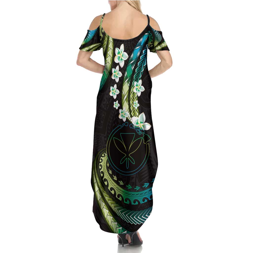 Hawaii Map Kanaka Maoli Family Matching Summer Maxi Dress and Hawaiian Shirt Fantastic Frangipani Chartreuse Cyan