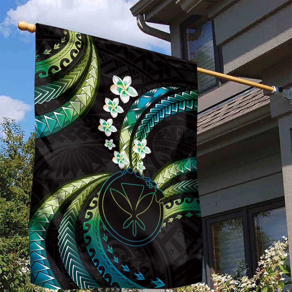 Hawaii Map Kanaka Maoli Garden Flag Fantastic Frangipani Chartreuse Cyan