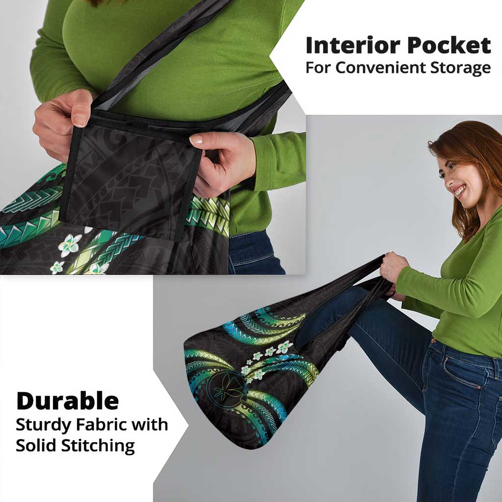 Hawaii Map Kanaka Maoli Grocery Bag Fantastic Frangipani Chartreuse Cyan