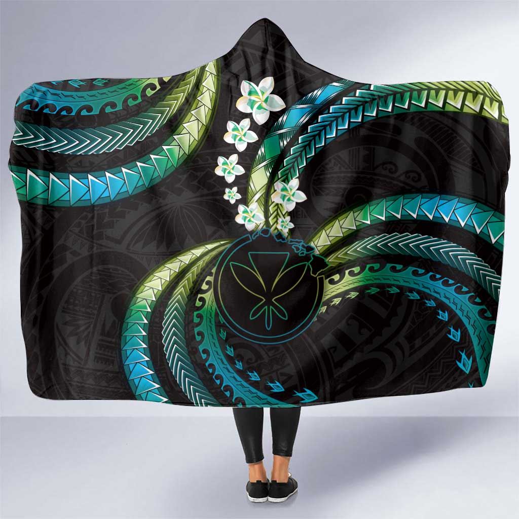 Hawaii Map Kanaka Maoli Hooded Blanket Fantastic Frangipani Chartreuse Cyan