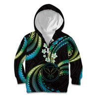 Hawaii Map Kanaka Maoli Kid Hoodie Fantastic Frangipani Chartreuse Cyan