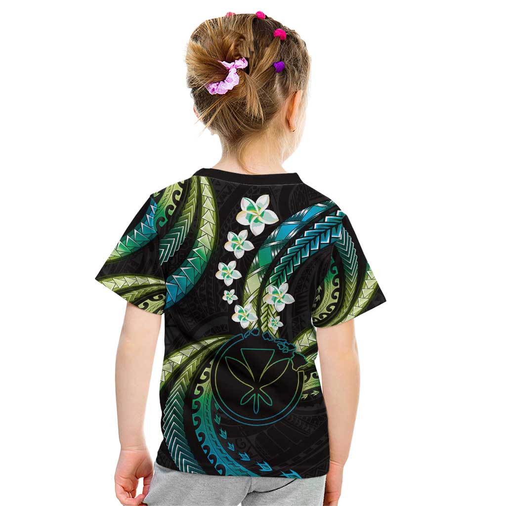 Hawaii Map Kanaka Maoli Kid T Shirt Fantastic Frangipani Chartreuse Cyan