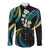 Hawaii Map Kanaka Maoli Long Sleeve Button Shirt Fantastic Frangipani Chartreuse Cyan