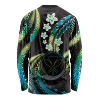 Hawaii Map Kanaka Maoli Long Sleeve Shirt Fantastic Frangipani Chartreuse Cyan