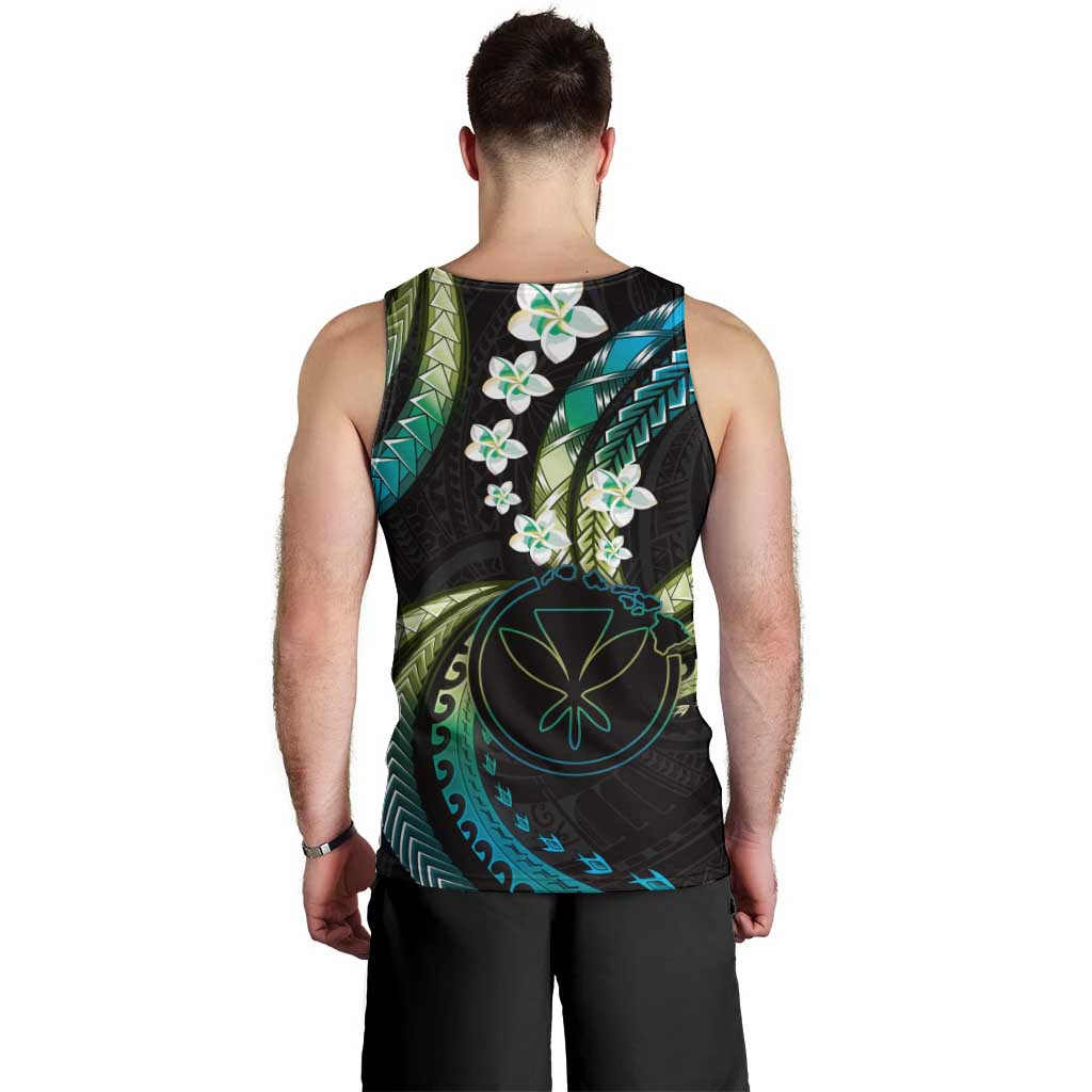 Hawaii Map Kanaka Maoli Men Tank Top Fantastic Frangipani Chartreuse Cyan