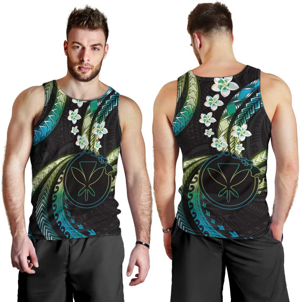 Hawaii Map Kanaka Maoli Men Tank Top Fantastic Frangipani Chartreuse Cyan