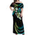 Hawaii Map Kanaka Maoli Off Shoulder Maxi Dress Fantastic Frangipani Chartreuse Cyan