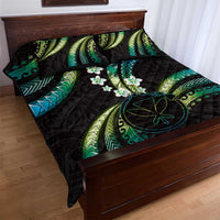 Hawaii Map Kanaka Maoli Quilt Bed Set Fantastic Frangipani Chartreuse Cyan