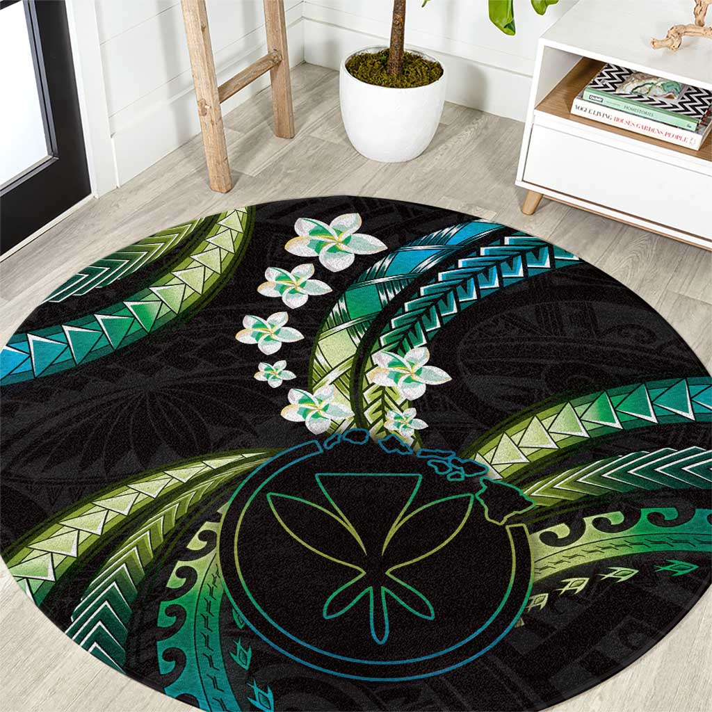 Hawaii Map Kanaka Maoli Round Carpet Fantastic Frangipani Chartreuse Cyan