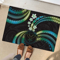 Hawaii Map Kanaka Maoli Rubber Doormat Fantastic Frangipani Chartreuse Cyan