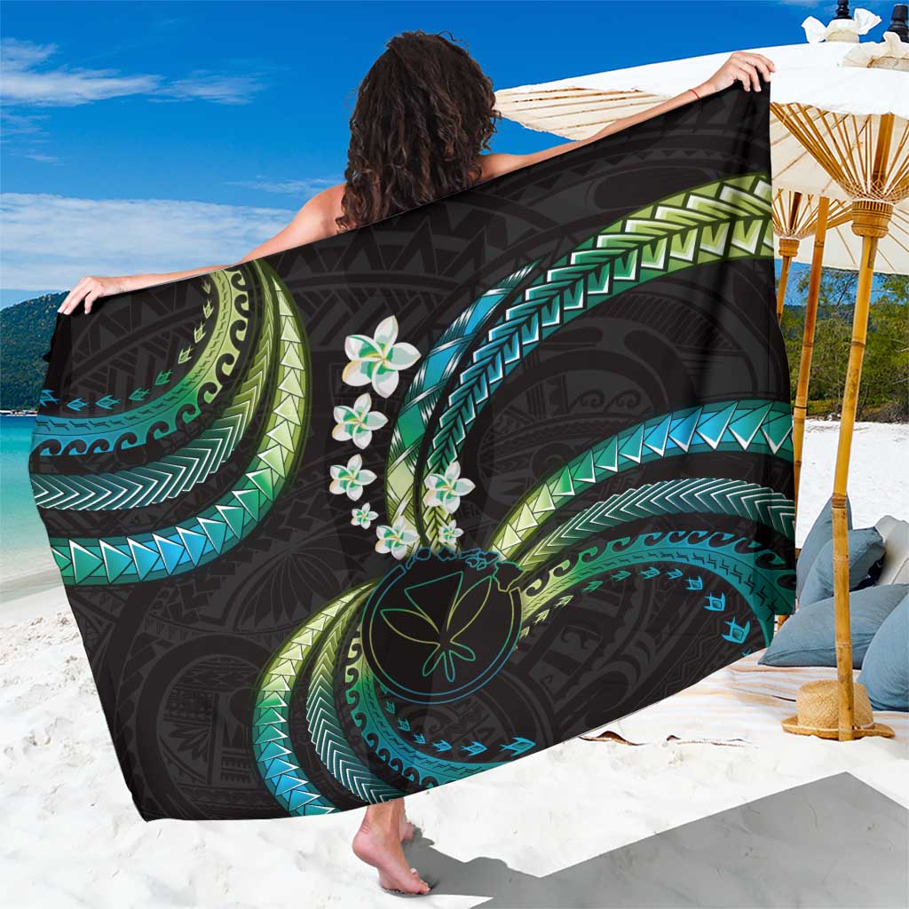 Hawaii Map Kanaka Maoli Sarong Fantastic Frangipani Chartreuse Cyan