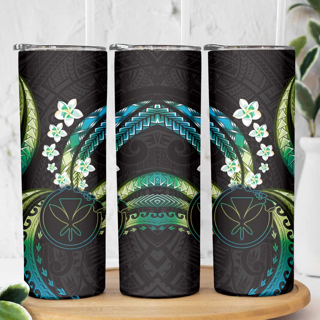 Hawaii Map Kanaka Maoli Skinny Tumbler Fantastic Frangipani Chartreuse Cyan