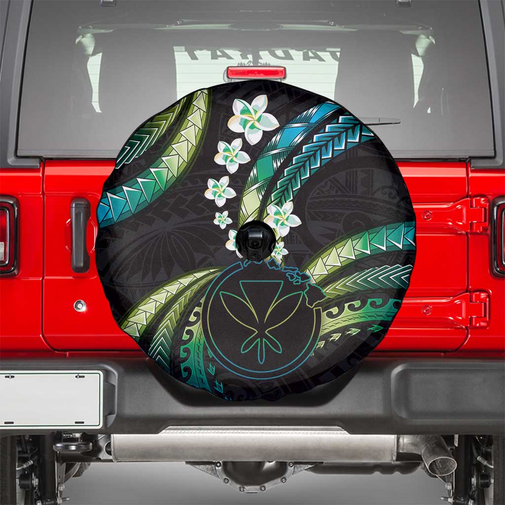 Hawaii Map Kanaka Maoli Spare Tire Cover Fantastic Frangipani Chartreuse Cyan