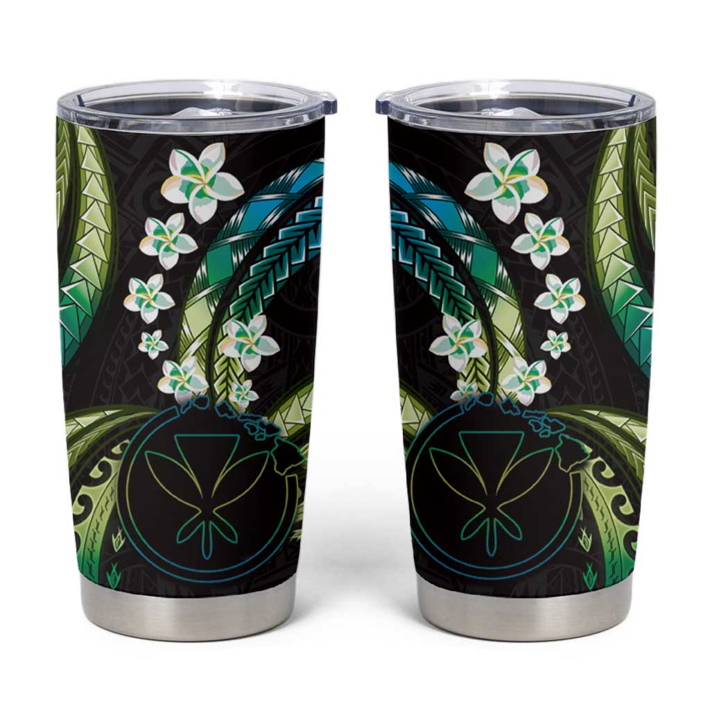 Hawaii Map Kanaka Maoli Tumbler Cup Fantastic Frangipani Chartreuse Cyan
