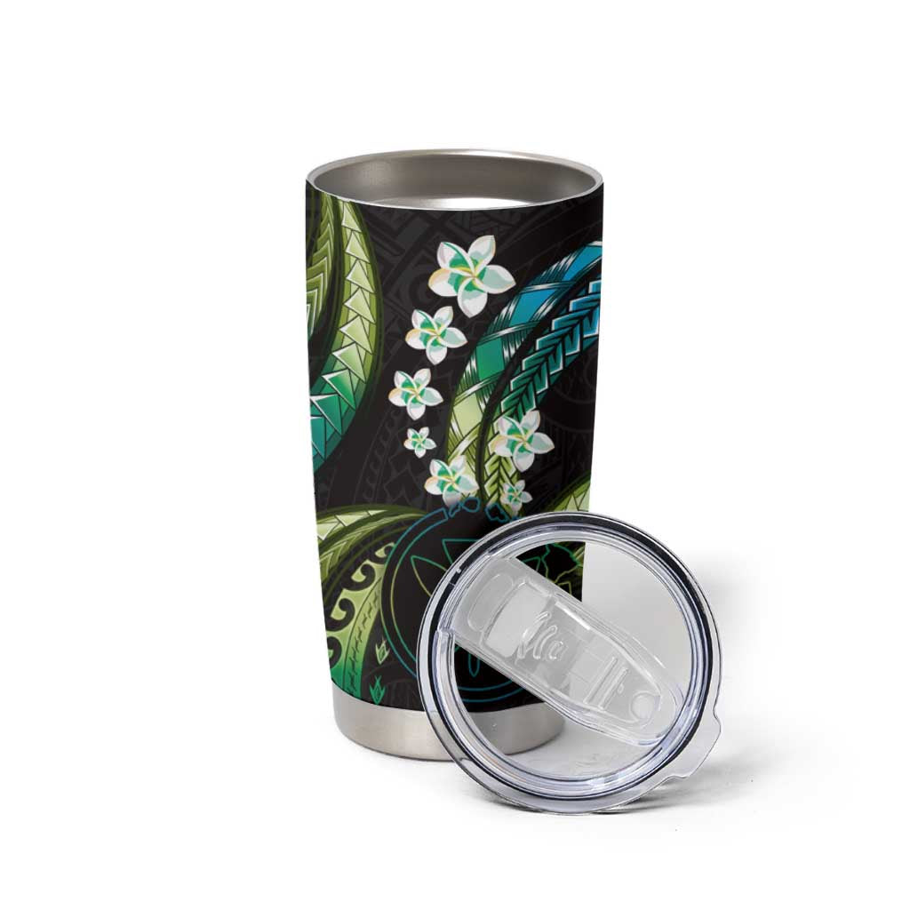 Hawaii Map Kanaka Maoli Tumbler Cup Fantastic Frangipani Chartreuse Cyan