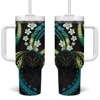 Hawaii Map Kanaka Maoli Tumbler With Handle Fantastic Frangipani Chartreuse Cyan
