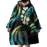 Hawaii Map Kanaka Maoli Wearable Blanket Hoodie Fantastic Frangipani Chartreuse Cyan