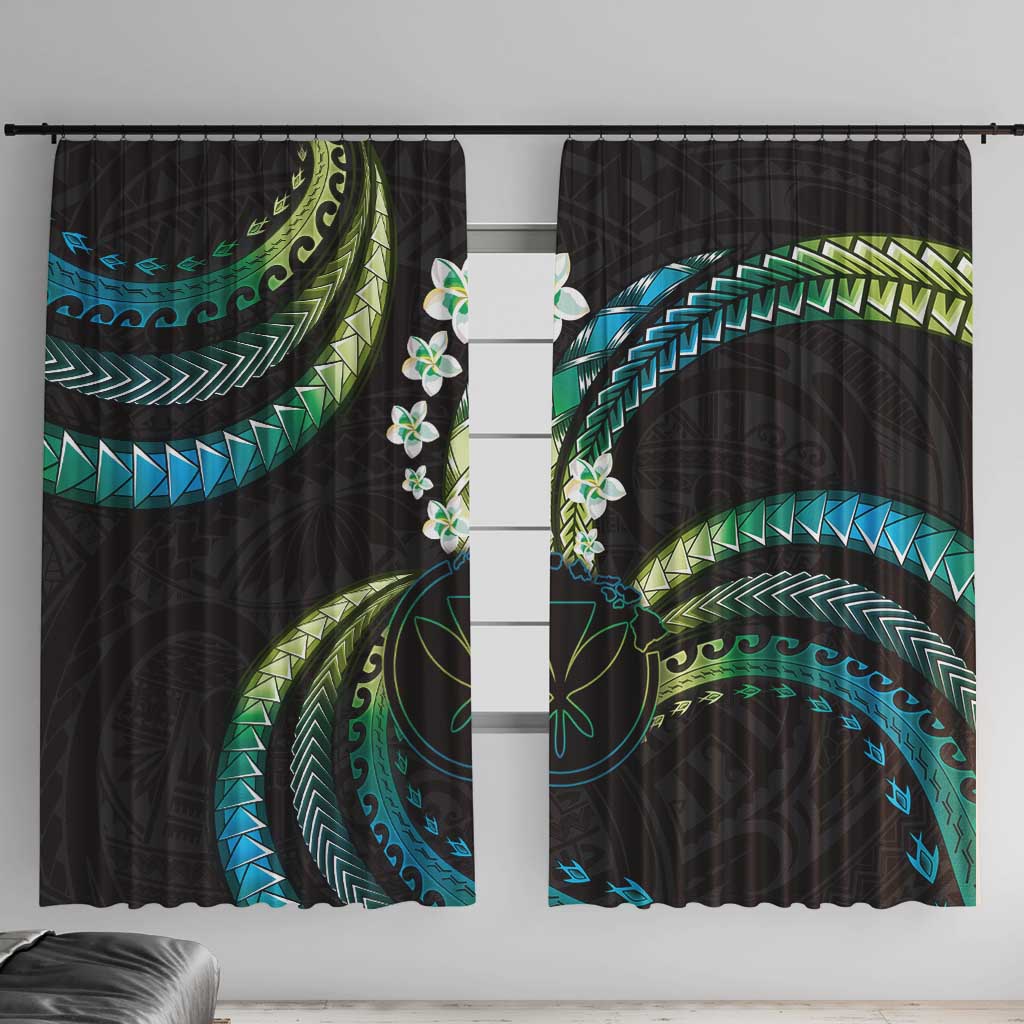 Hawaii Map Kanaka Maoli Window Curtain Fantastic Frangipani Chartreuse Cyan