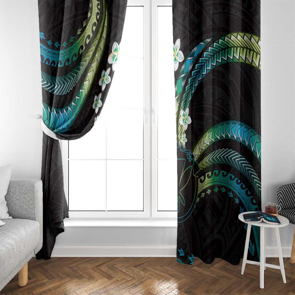 Hawaii Map Kanaka Maoli Window Curtain Fantastic Frangipani Chartreuse Cyan