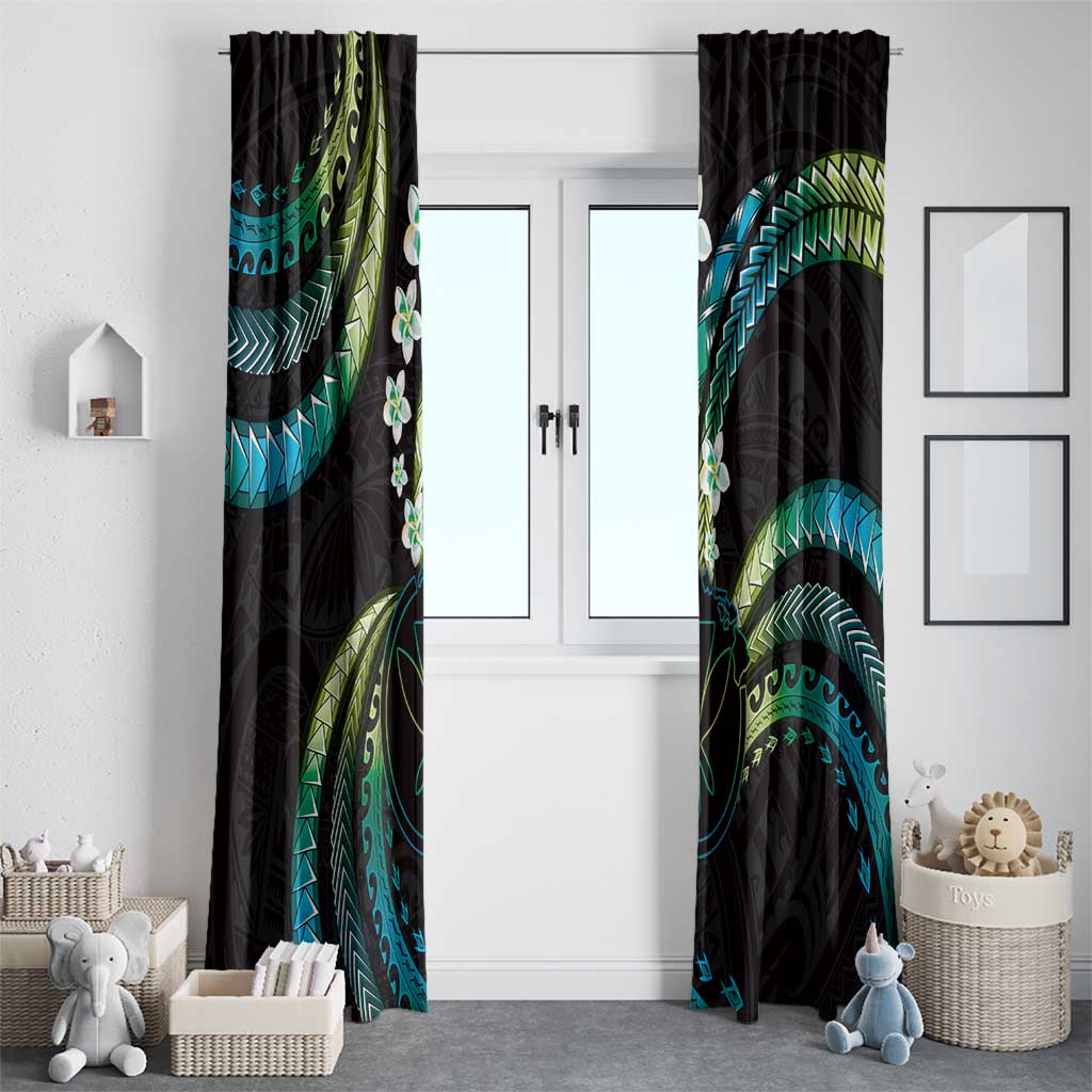 Hawaii Map Kanaka Maoli Window Curtain Fantastic Frangipani Chartreuse Cyan