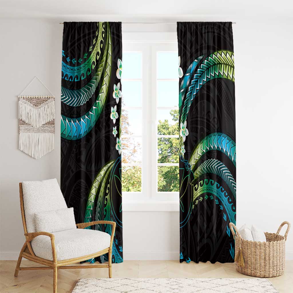 Hawaii Map Kanaka Maoli Window Curtain Fantastic Frangipani Chartreuse Cyan
