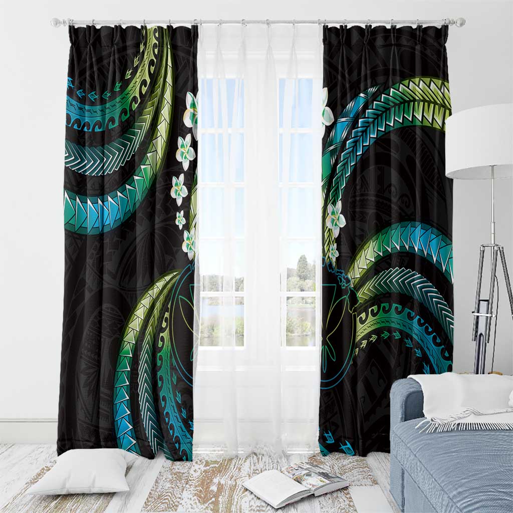 Hawaii Map Kanaka Maoli Window Curtain Fantastic Frangipani Chartreuse Cyan