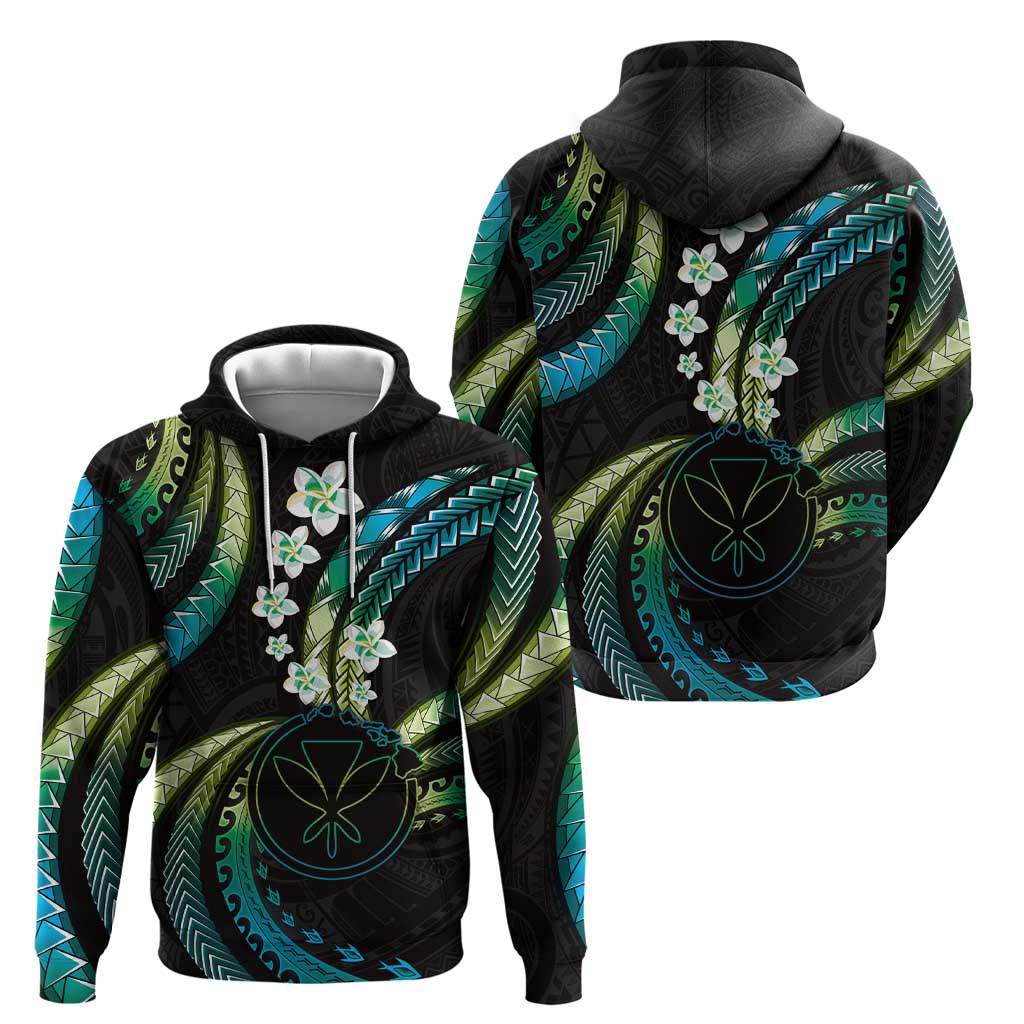 Hawaii Map Kanaka Maoli Zip Hoodie Fantastic Frangipani Chartreuse Cyan