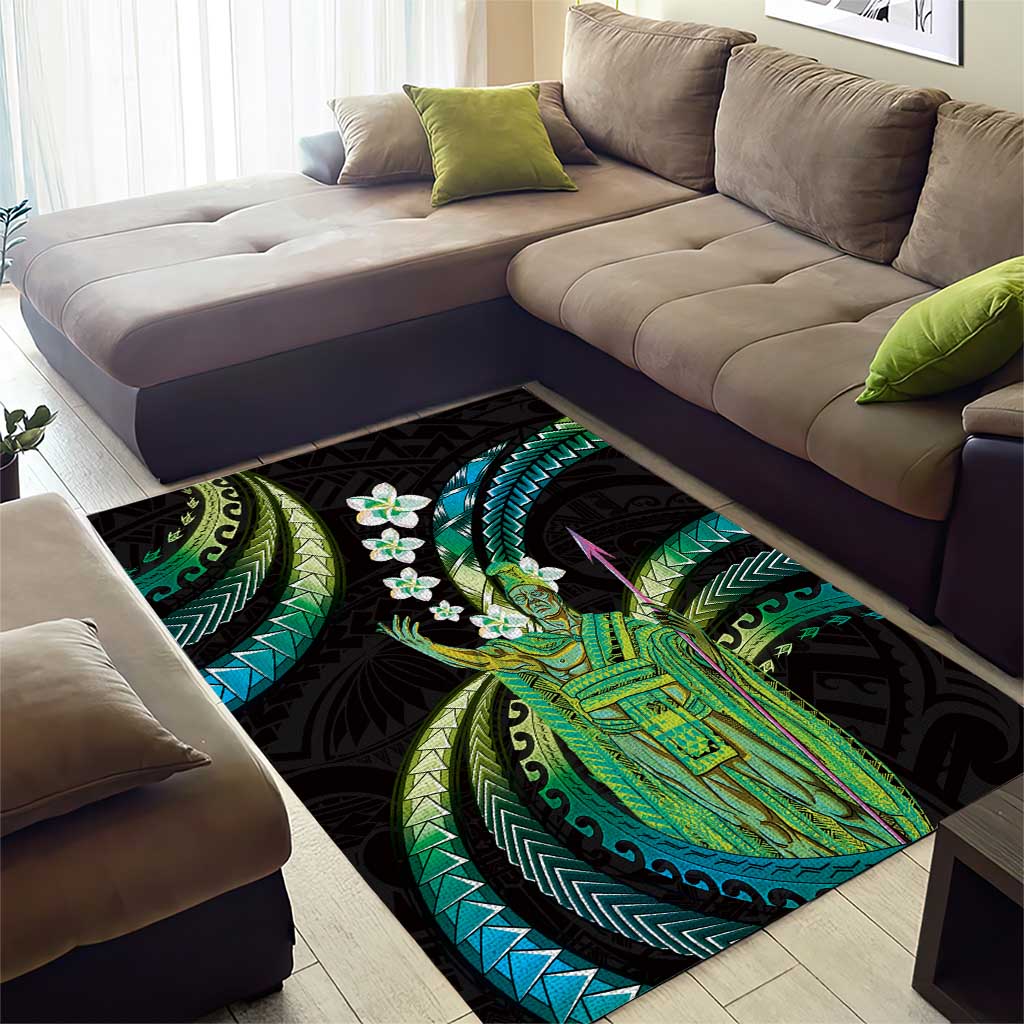 Hawaii King Kamehameha Area Rug Fantastic Plumeria Chartreuse Cyan