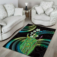 Hawaii King Kamehameha Area Rug Fantastic Plumeria Chartreuse Cyan