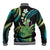 Hawaii King Kamehameha Baseball Jacket Fantastic Plumeria Chartreuse Cyan