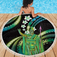 Hawaii King Kamehameha Beach Blanket Fantastic Plumeria Chartreuse Cyan