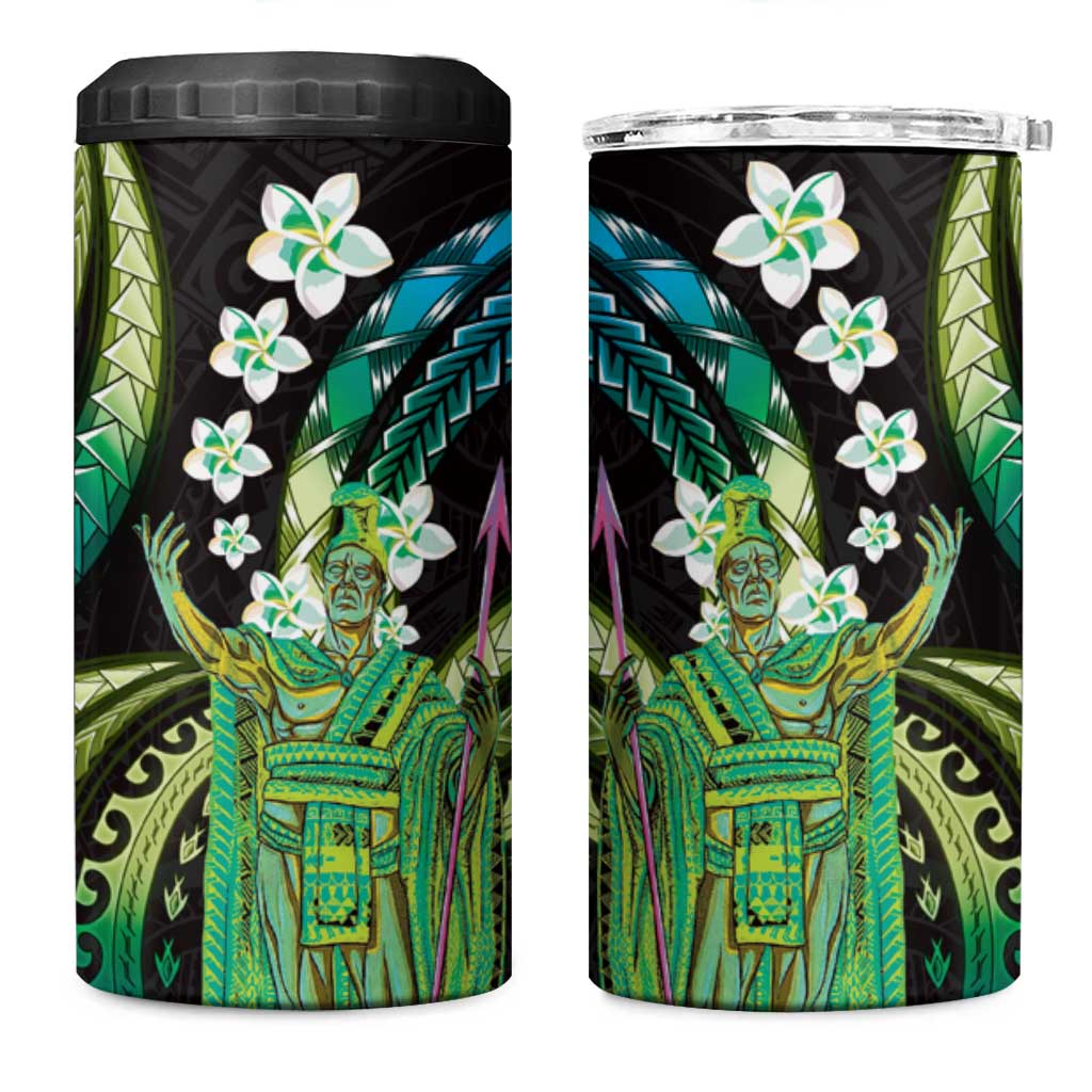 Hawaii King Kamehameha 4 in 1 Can Cooler Tumbler Fantastic Plumeria Chartreuse Cyan