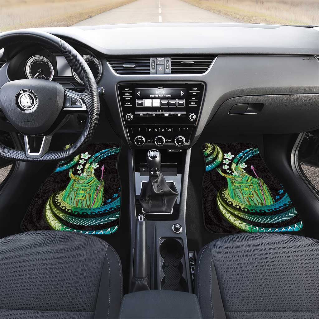 Hawaii King Kamehameha Car Mats Fantastic Plumeria Chartreuse Cyan