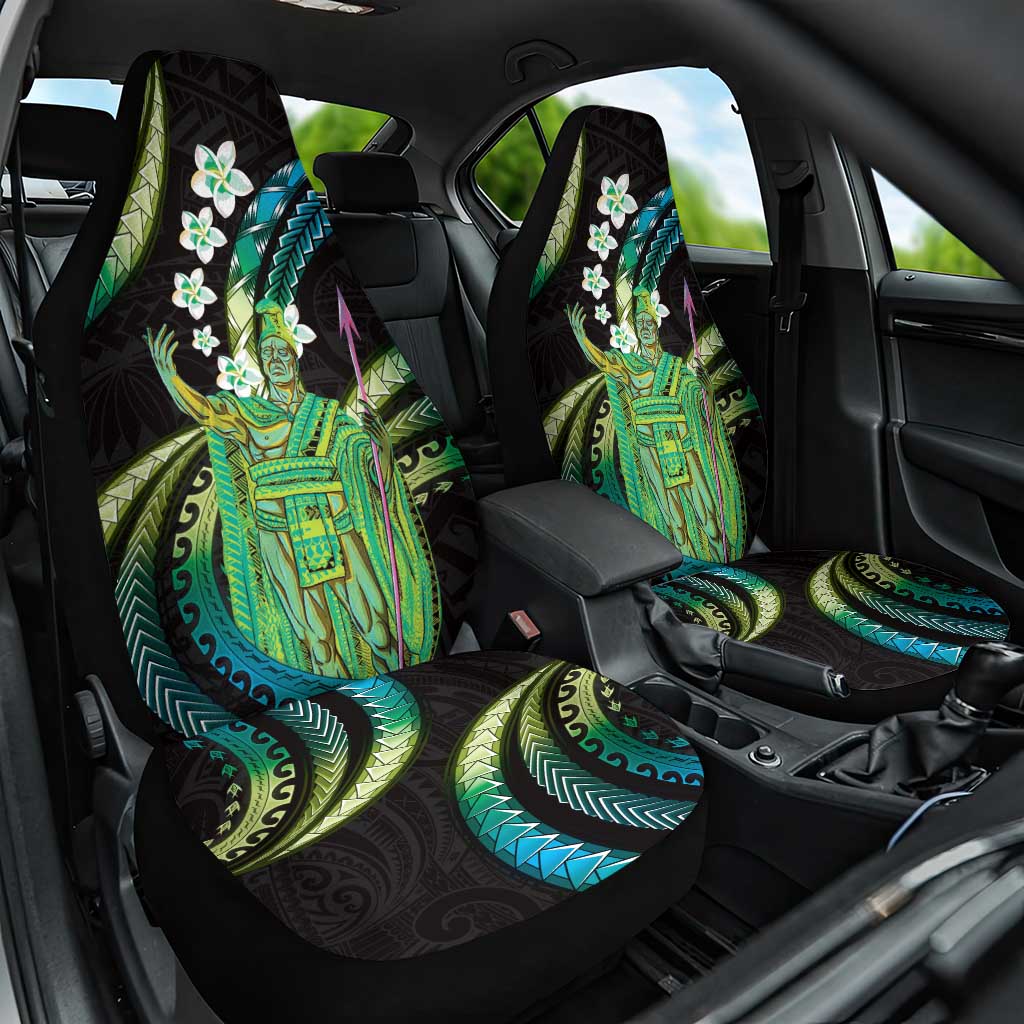Hawaii King Kamehameha Car Seat Cover Fantastic Plumeria Chartreuse Cyan