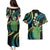 Hawaii King Kamehameha Couples Matching Puletasi and Hawaiian Shirt Fantastic Plumeria Chartreuse Cyan